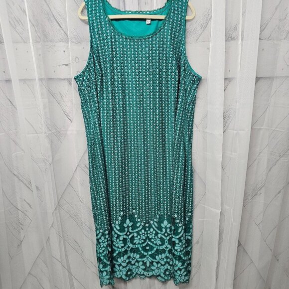 COPY - Isaac Mizrahi Live Green Lace Crochet Sleeveless Floral Boho Shift Dress… - Picture 13 of 13